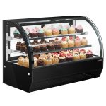 Vitrină frigorifică de masă – 140 litri – 900 mm – cu 2 rafturi din sticlă – rotundă – negru