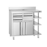 Masă suport espressor din oțel inoxidabil - 1000x600 mm - 2 uși batante - cu rebord