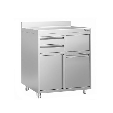 Dulap de lucru – pentru mașina de cafea – 1000 x 600 mm – cu 1 ușă batantă, 2 sertare, coș de gunoi și rebord