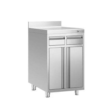 Dulap de lucru – pentru mașina de cafea – 600 x 600 mm – cu 2 uși batante, 2 sertare și rebord