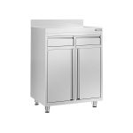 Masă suport espressor din oțel inoxidabil - 800x600 mm - 2 uși batante - cu rebord