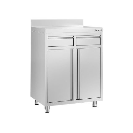 Masă suport espressor din oțel inoxidabil - 800x600 mm - 2 uși batante - cu rebord