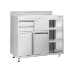 Masă suport espressor din oțel inoxidabil - 1200x600 mm - 2 uși batante - cu rebord