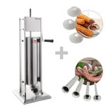 Mașină manuală de umplut cârnați și churros – 3 litri – oțel inoxidabil – include 4 tuburi de umplere pentru cârnați și 3 tuburi de umplere pentru churros