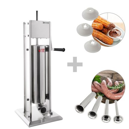 Mașină manuală de umplut cârnați și churros – 3 litri – oțel inoxidabil – include 4 tuburi de umplere pentru cârnați și 3 tuburi de umplere pentru churros