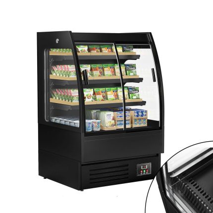 Raft frigorific - 900 mm - 216 litri - +1°C/+5°C - cu 2 uși din sticlă cu geam dublu uși glisante & 3 polițe - negru