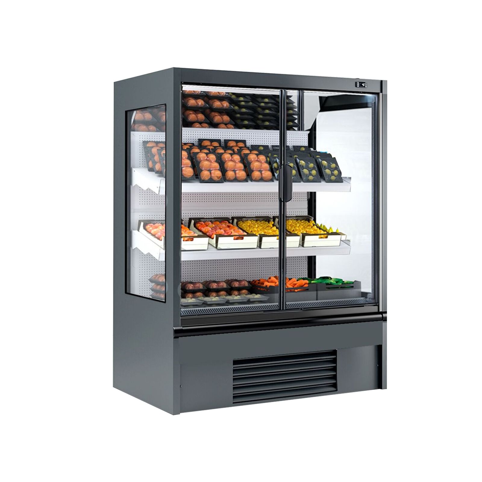 WKI1262O_1.jpg Raft frigorific - 1.330 mm - 370 litri - +4°C/+6°C - cu 2 uși din sticlă cu geam dublu uși cu balamale & 2 polițe - anthracit (RAL 7016) - imagine 1