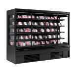 Raft frigorific - 2580 mm - 910 litri - +2°C/+4°C - cu 4 uși din sticlă cu geam dublu uși cu balamale & 4 polițe - negru