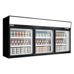 Vitrină congelatoare de perete pentru supermarket – 2100 mm – 346 litri – cu 3 uși și 2 rafturi – Negru