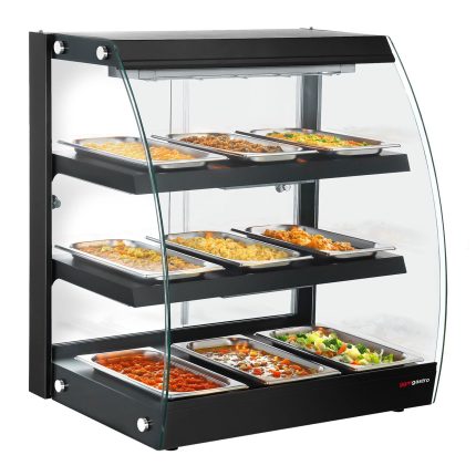 Vitrină caldă de banc - 648 mm - 1,16 kW - cu 3 rafturi - negru