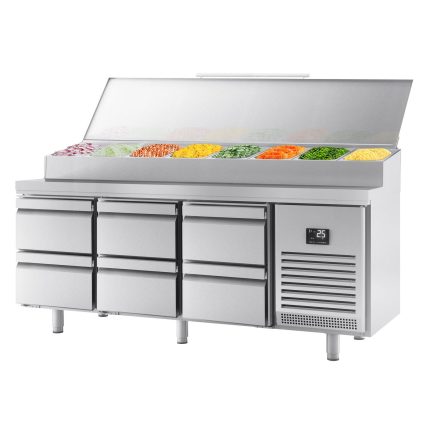 Saladetă - 1960x700 mm - 1 ușă & 6 sertare - pentru 1x GN 1/2 & 9x GN 1/3 recipiente