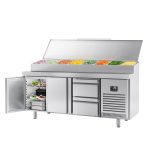Saladetă - 1960x700 mm - 2 uși & 2 sertare - pentru 1x GN 1/2 & 9x GN 1/3 recipiente