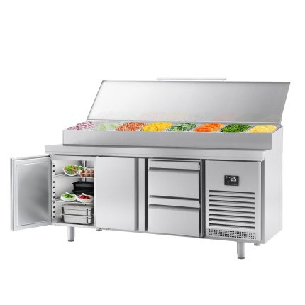 Saladetă - 1960x700 mm - 2 uși & 2 sertare - pentru 1x GN 1/2 & 9x GN 1/3 recipiente