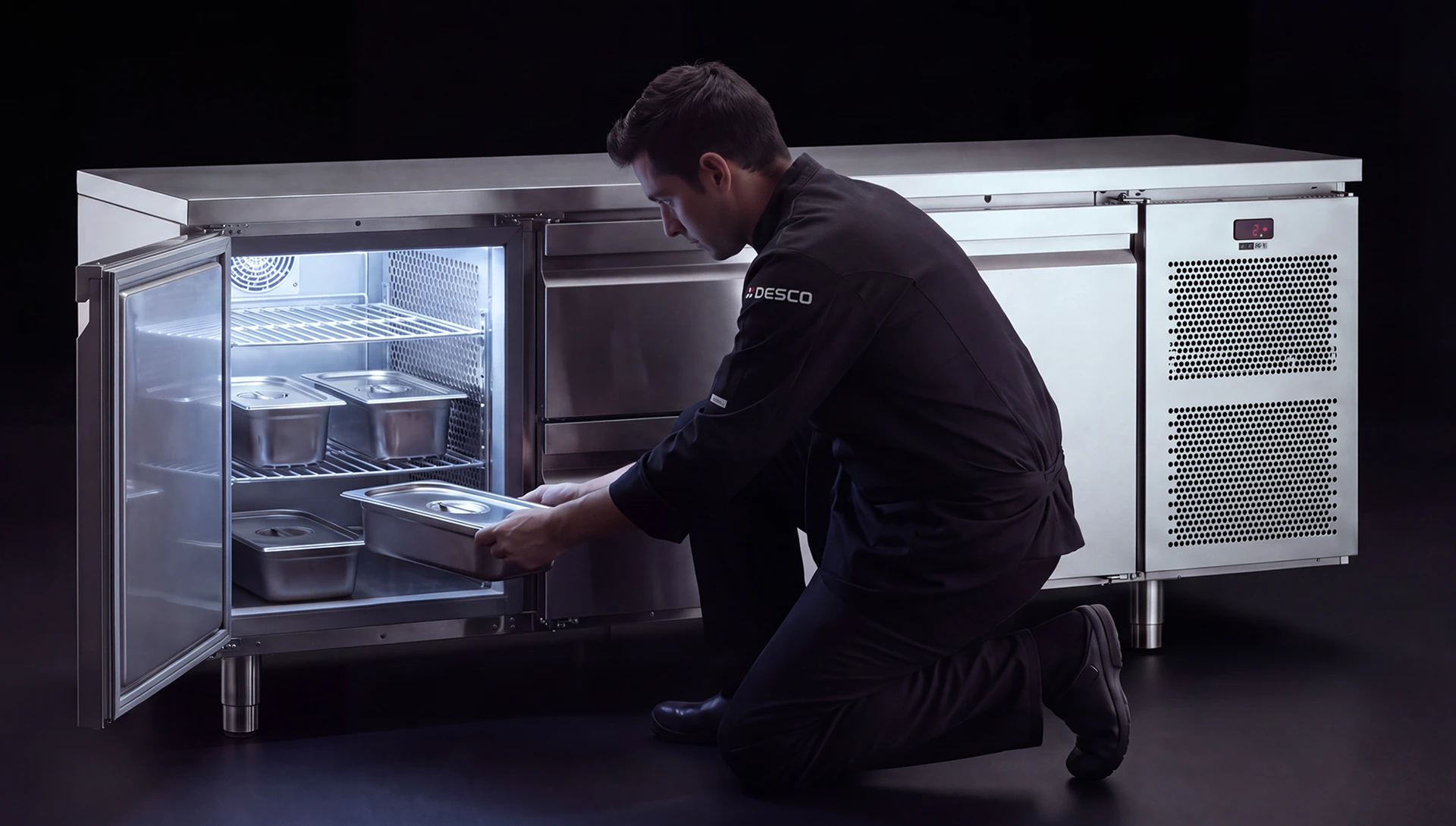 base-refrigerate-desco-cucine-professionali-6.webp BazĂ frigorificĂ suport echipamente gĂtit 2 uȘi cu blat BNPG2V151 Desco, Italia - imagine 1