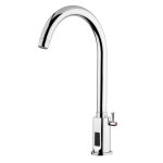 Baterie cu un singur orificiu PREMIUM - pentru apă rece și caldă - cu senzor infraroșu, beretare fără atingere, baterie AA, mixer monocomandă & pipă pivotantă - 210 mm