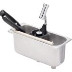 Dispozitiv clătire porționator înghețată - WATERSTOP - 269x110x115 mm - cu oprire automată a apei & supapă antiretur & intrare apă 1/2” - incl. abklopfprofil & țeavă de preaplin & suport de scurgere pentru porționator