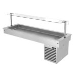 Vitrină frigorifică incorporabilă – 1800 mm – +2 până la +8 °C – 5 compartimente GN 1/1 – 410 W – cu paravan de protecție din sticlă