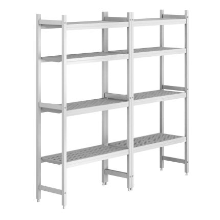 Raft din aluminiu - Modul de bază - 1786x360x(H)1685 mm - Adâncime: 360 mm - cu 4 polițe perforate - Capacitate totală: 600 kg