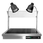 Masă caldă tip dulap Profesională din oțel inoxidabil cu suprafață din sticlă ceramică - 800 mm - 1x GN 1/1 - 1,3 kW - cu 2 lămpi infraroșu pentru menținere la cald - cu geam de protecție